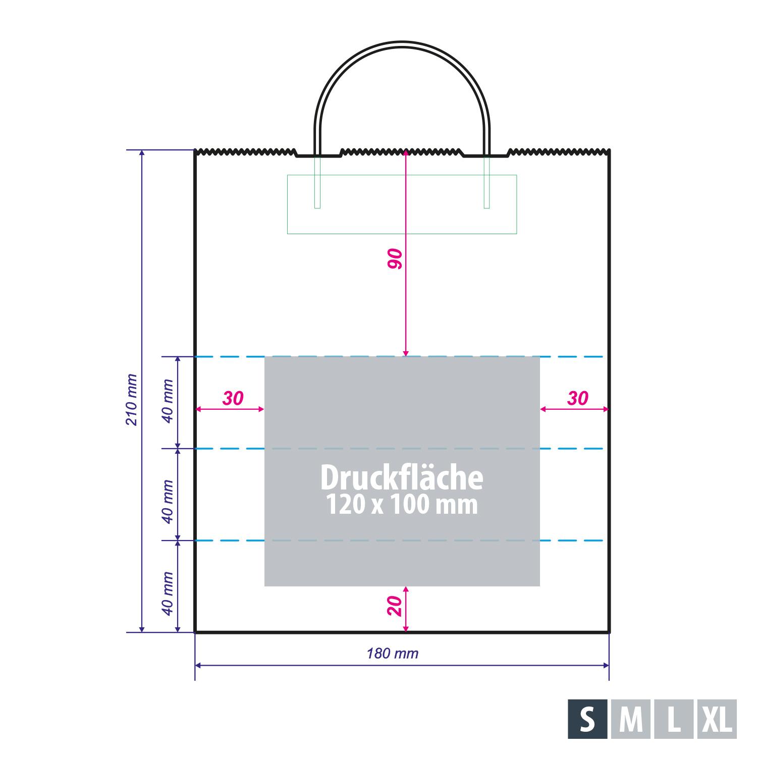 Druckfläche einer weißen Papiertüte
