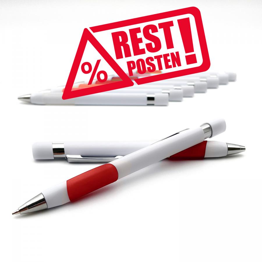 50er-Pack Kugelschreiber dreieckig TRIAMI, wei&szlig;er Kunststoff & Roter Griff - Restposten, OHNE DRUCK