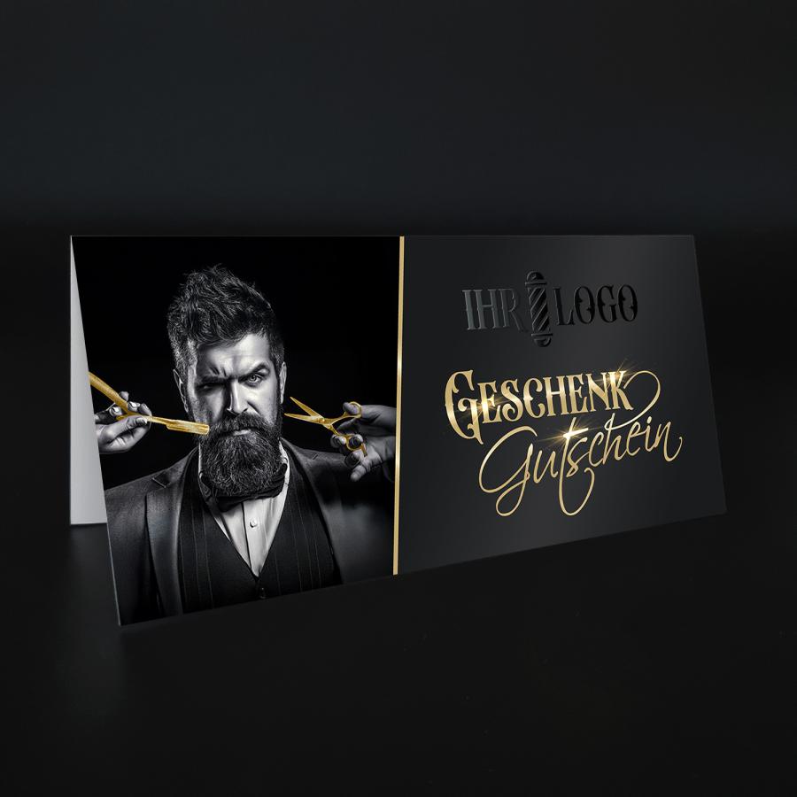 Geschenkgutscheine & Gutscheinkarten Barbershop, Soft-Touch, Hei&szlig;folie Gold & 3D-Relieflack drucken 