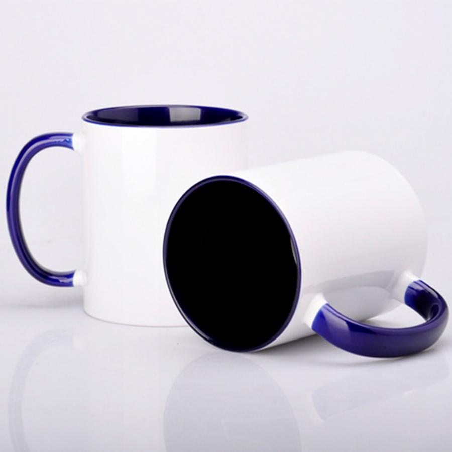 Werbetasse, Fototasse mit dunkelblauem Henkel & Innenseite, Keramik &ndash; 300 ml