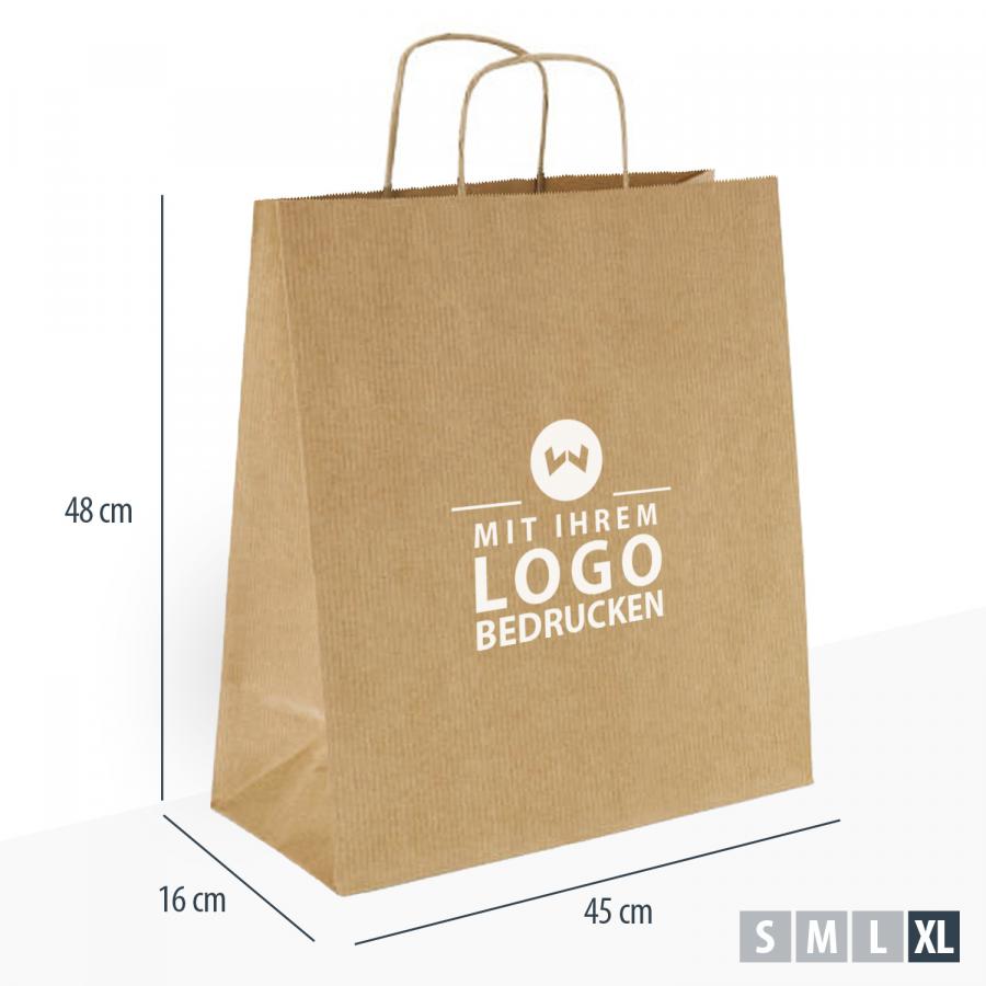 Einkaufst&uuml;ten Papier braun mit gedrehtem Henkel, 45x16x48 cm, 35 Liter Volumen