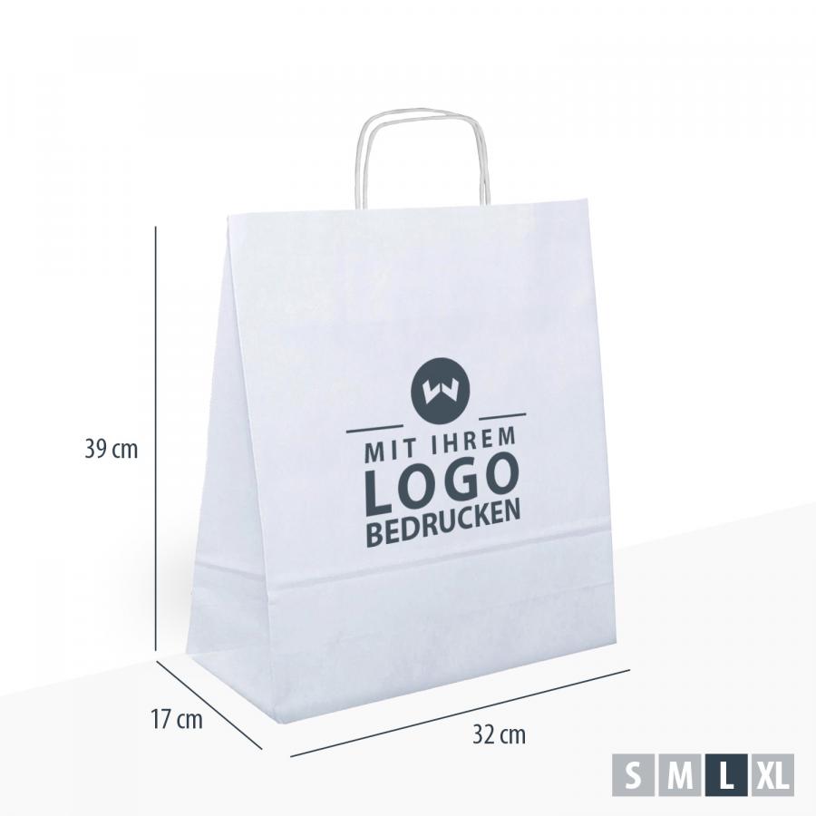 Geschenkt&uuml;ten wei&szlig; aus Papier mit Kordelgriff, 32x17x39 cm, viel Platz