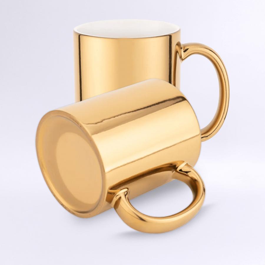 Werbetasse, Fototasse GOLD und wei&szlig;er Innenseite, Keramik &ndash; 300 ml