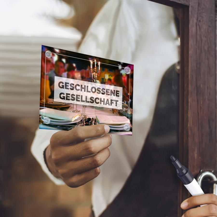 Schild, Hinweis- Tafel: GESCHLOSSENE GESELLSCHAFT aus edlem Acrylglas DIN A5