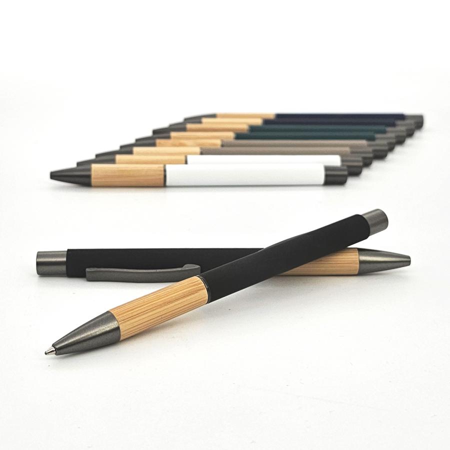 Metall-Kugelschreiber mit Bambusgriff, Softtouch-Oberfl&auml;che & Graphitdetails - BAMBRUX