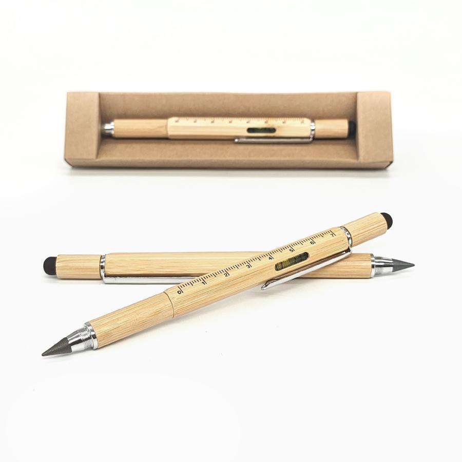 Multifunktionsstift aus Bambus mit Aluminiumspitze, 6-in-1 Werkzeugstift