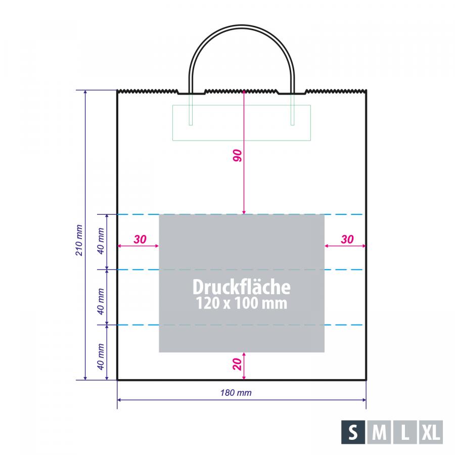 Weiße Papiertüte mit bedruckbarer Fläche für Kleinauflagen - Druckfläche 120x100 mm
