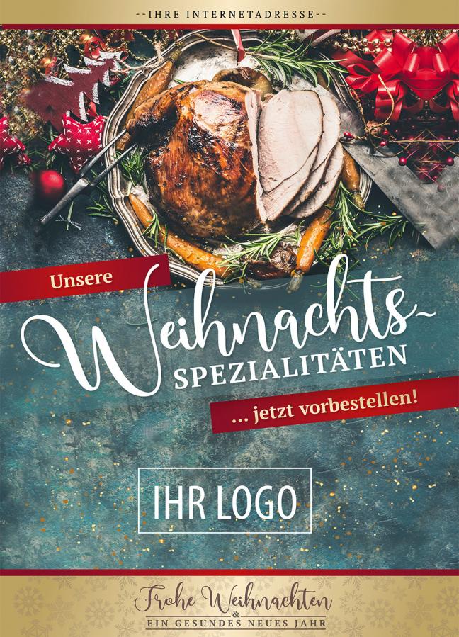 Werbeplakat: Truthahn zu Weihnachten f&uuml;r Metzger & Fleischer
