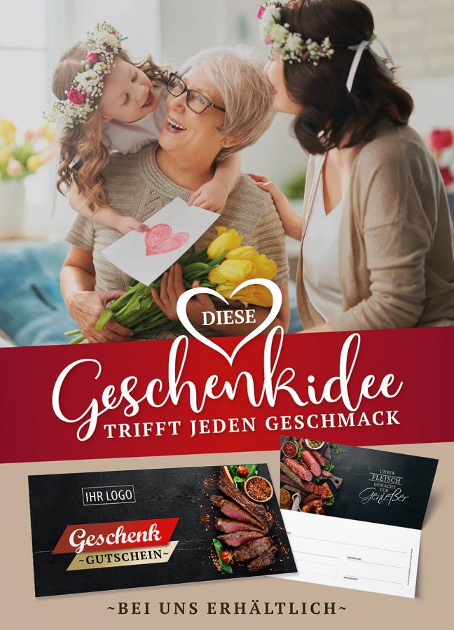 Werbeplakat: Geschenkgutscheine bei uns erh&auml;ltlich - Die Geschenkidee