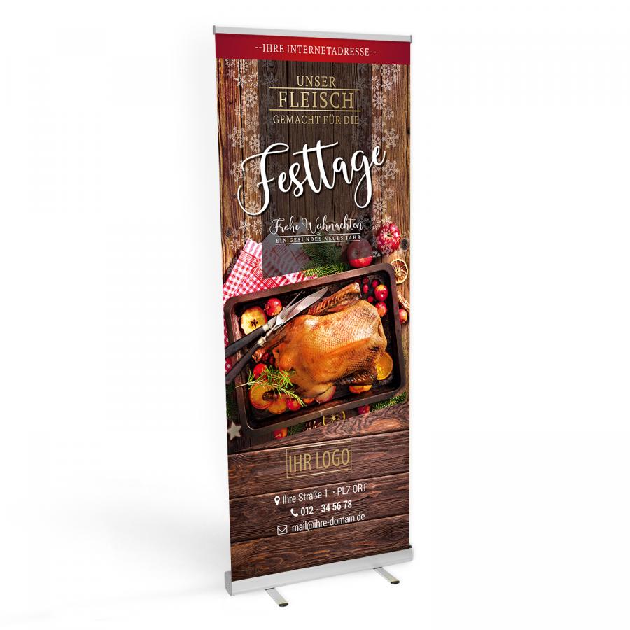Roll-up Banner Weihnachtsbraten f&uuml;r Metzger und Fleischer drucken