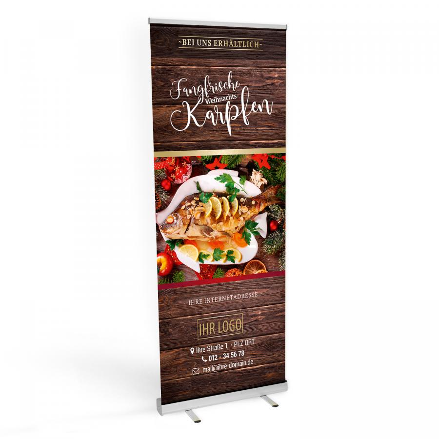 Roll-up Banner Weihnachtskarpfen f&uuml;r Metzger und Fleischer drucken