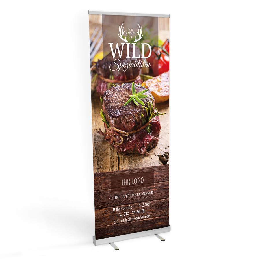 Roll-up Banner Wildfleisch f&uuml;r Metzger und Fleischer drucken