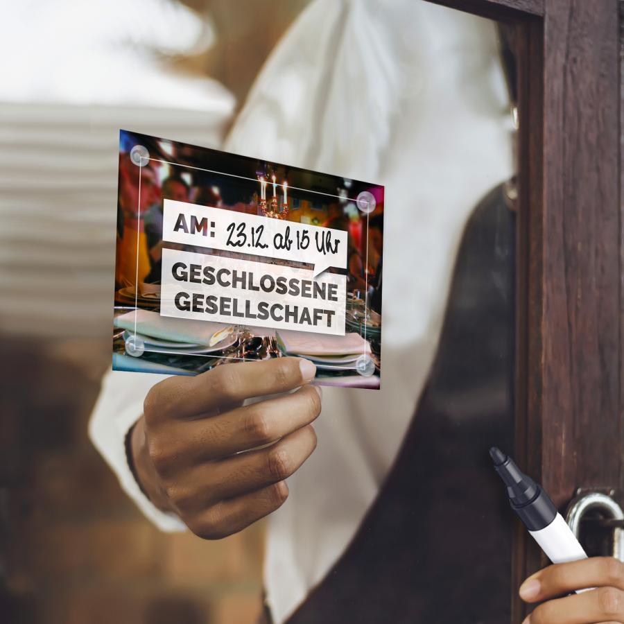 Schild, GESCHLOSSENE GESELLSCHAFT - mit beschreibbaren Datumsfeld, DIN A5
