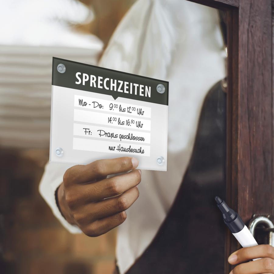 Sprechzeiten- Schild DIN&nbsp;A5, handlich&nbsp;& beschreibbar
