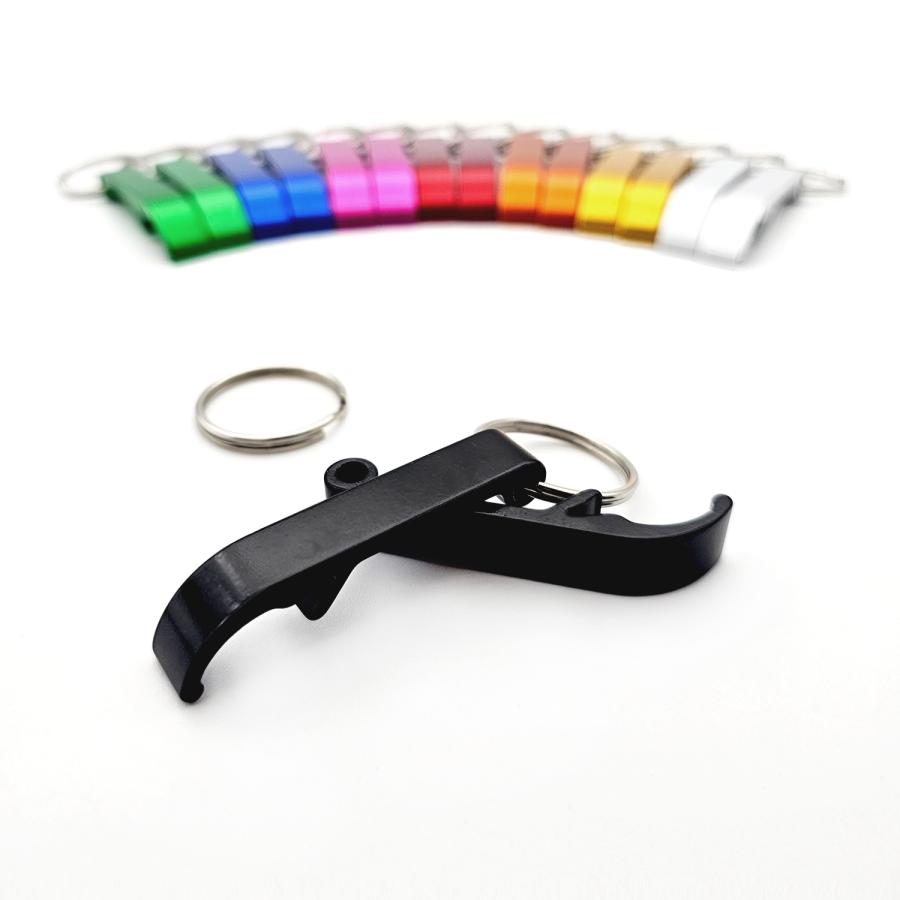 Flaschen&ouml;ffner als Schl&uuml;sselanh&auml;nger &ndash; Kapselheber aus Aluminium mit Logo graviert 