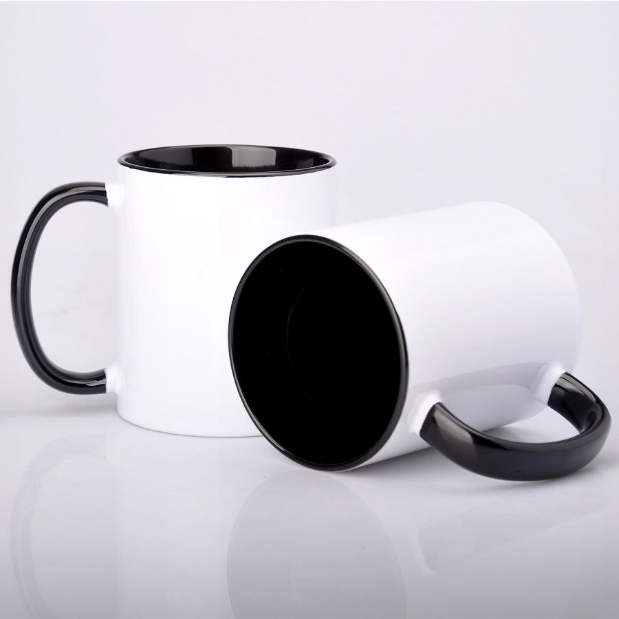 Werbetasse, Fototasse mit schwarzem Henkel & Innenseite, Keramik - 300 ml