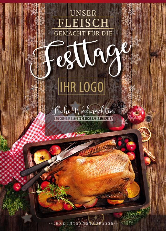 Werbeplakat, Enten- & G&auml;nsebraten zu Weihnachten f&uuml;r Metzger & Fleischer
