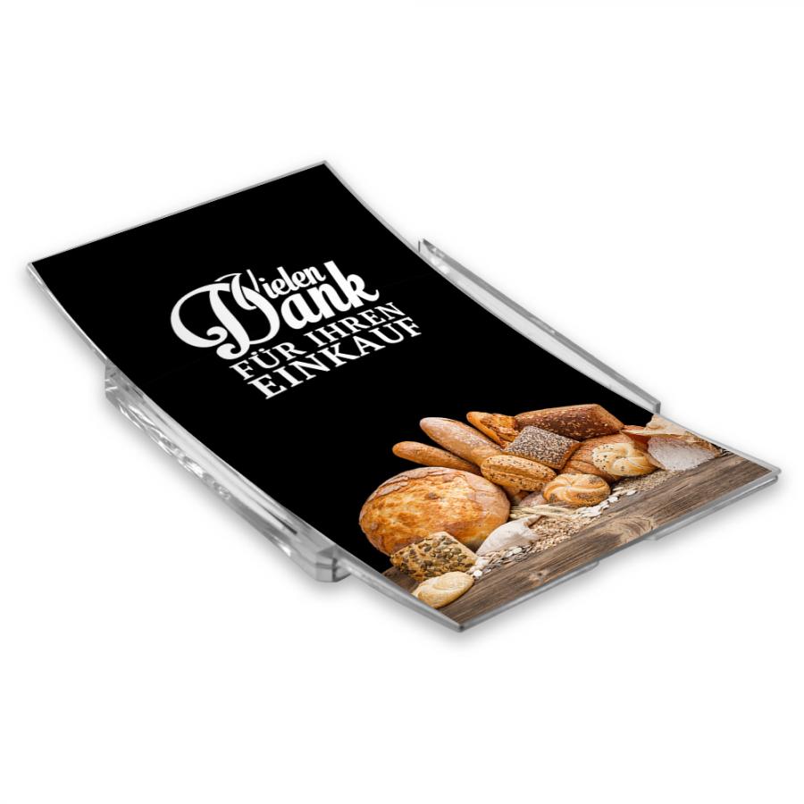 Zahlteller Kassierteller Geldschale f&uuml;r B&auml;cker & B&auml;ckereien mit Glasauflage, sehr kratzfest, eckig