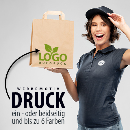 Beispiel: Papiertaschen mit Logo, ein- oder beidseitig bedruckt
